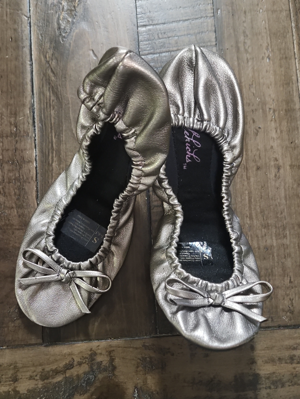 Sidekicks Metallic Champagne Ballet Flats with Bow